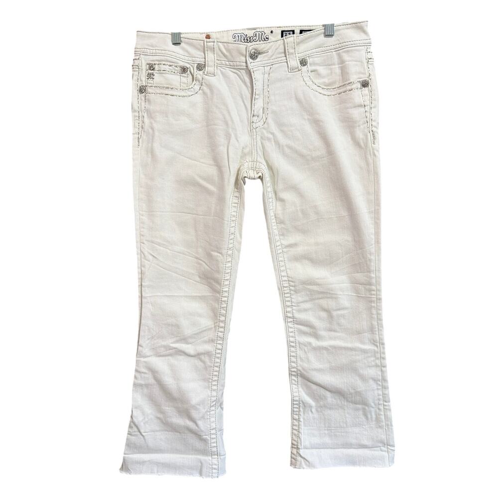 Miss Me Womens Jeans White Denim Mid Rise 'Signature Boot' Stretch 31